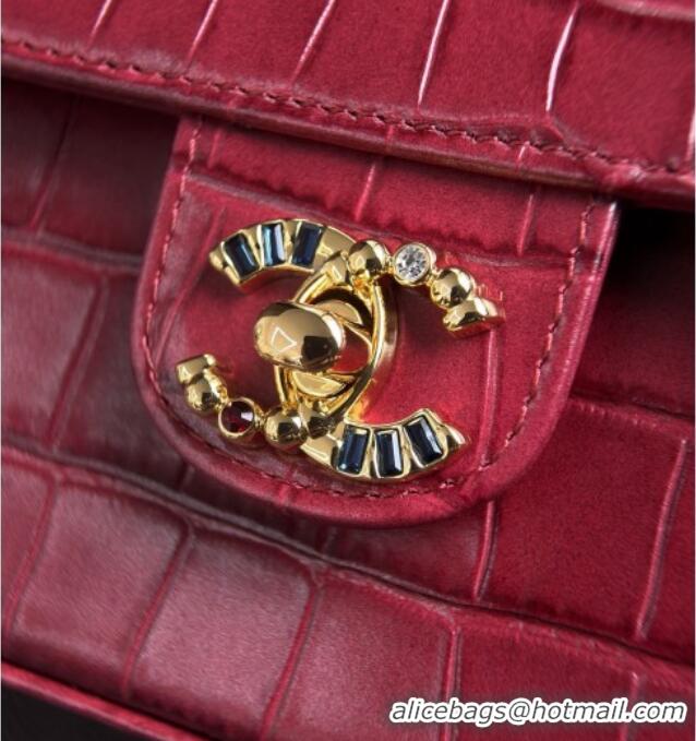 Best Grade Chanel Crocodile Embossed Calfskin Flap Bag AS6340 Burgundy 2026