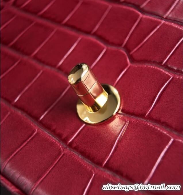 Best Grade Chanel Crocodile Embossed Calfskin Flap Bag AS6340 Burgundy 2026