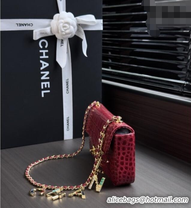 Best Grade Chanel Crocodile Embossed Calfskin Flap Bag AS6340 Burgundy 2026