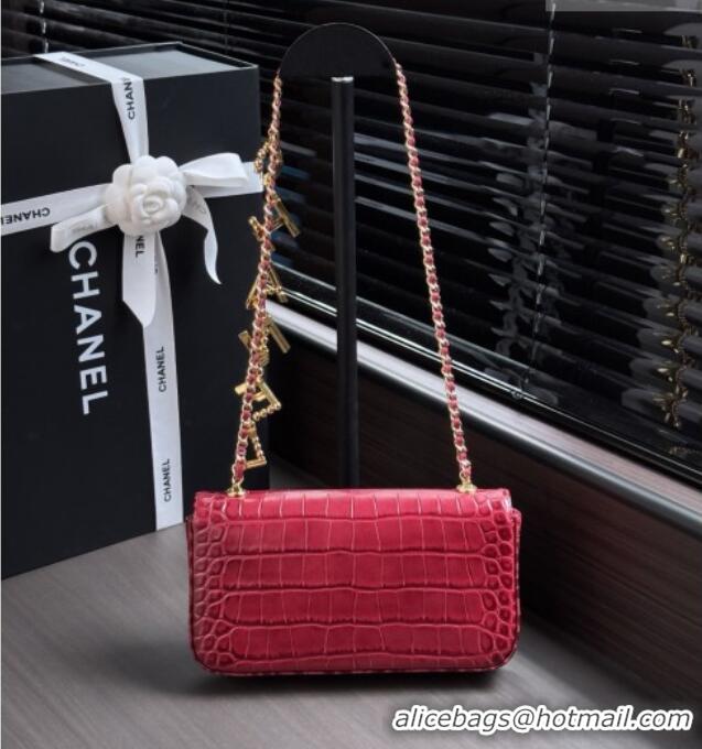 Best Grade Chanel Crocodile Embossed Calfskin Flap Bag AS6340 Burgundy 2026