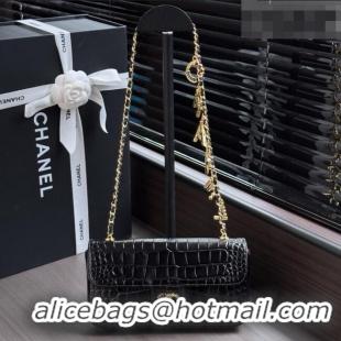 Inexpensive Chanel Crocodile Embossed Calfskin Flap Bag AS6340 Black 2026