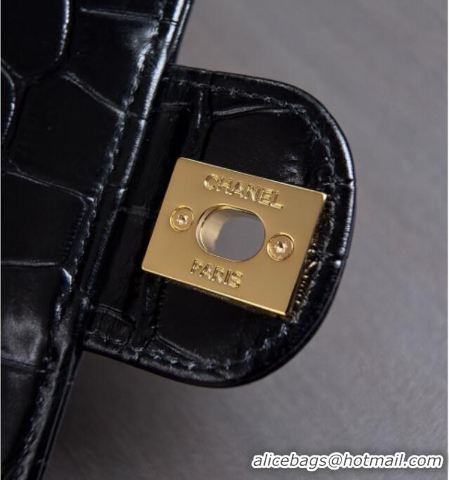 Inexpensive Chanel Crocodile Embossed Calfskin Flap Bag AS6340 Black 2026