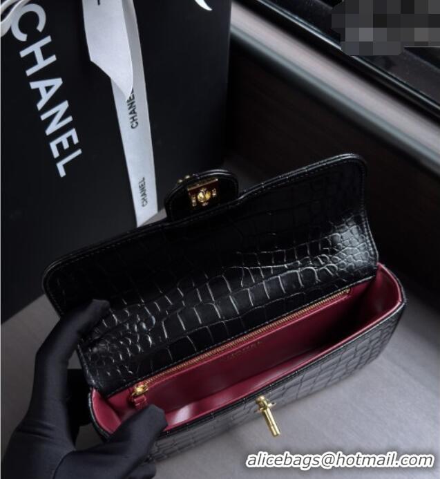 Inexpensive Chanel Crocodile Embossed Calfskin Flap Bag AS6340 Black 2026