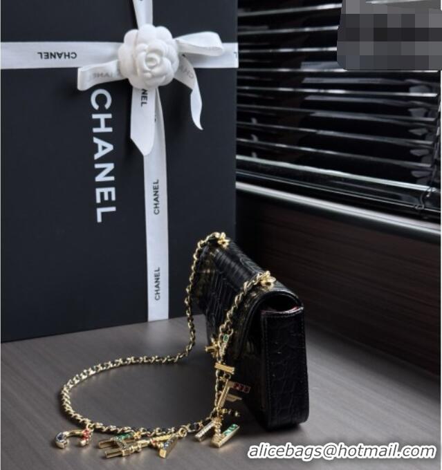 Inexpensive Chanel Crocodile Embossed Calfskin Flap Bag AS6340 Black 2026