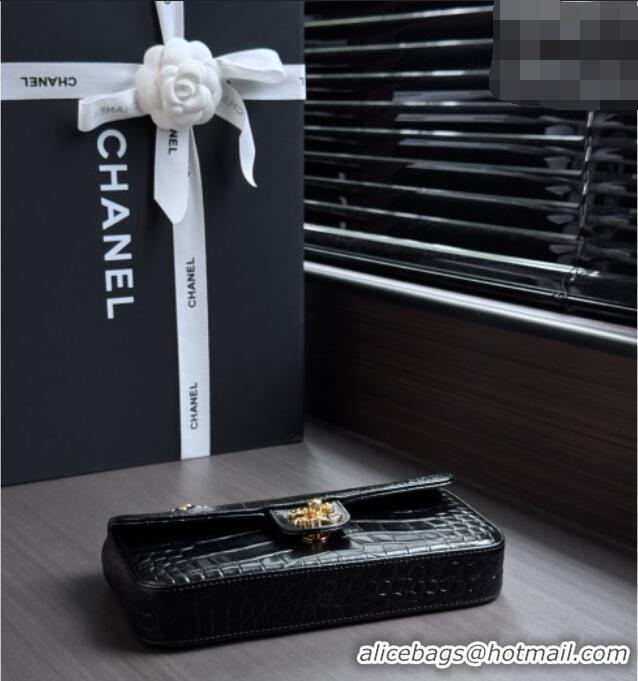 Inexpensive Chanel Crocodile Embossed Calfskin Flap Bag AS6340 Black 2026