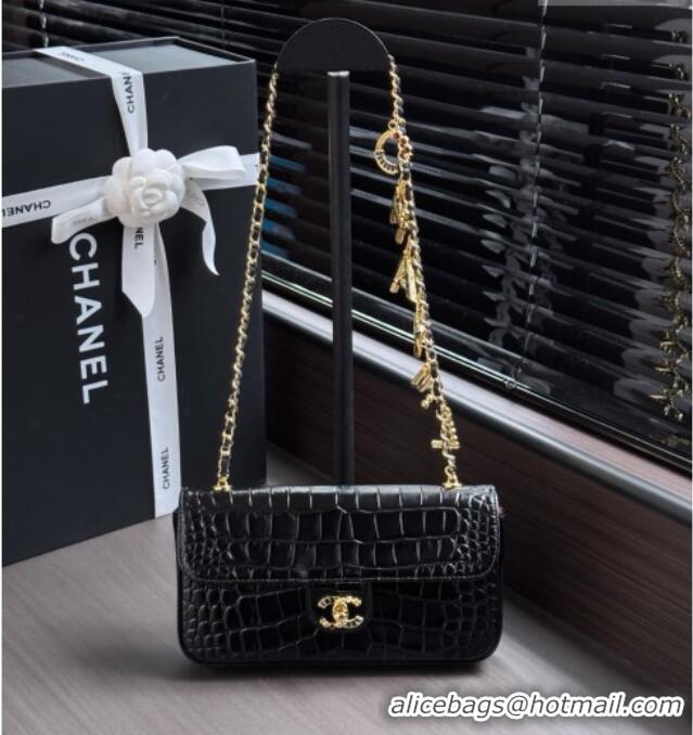 Inexpensive Chanel Crocodile Embossed Calfskin Flap Bag AS6340 Black 2026