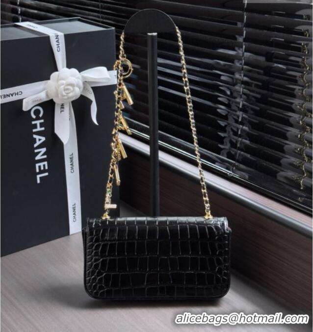 Inexpensive Chanel Crocodile Embossed Calfskin Flap Bag AS6340 Black 2026
