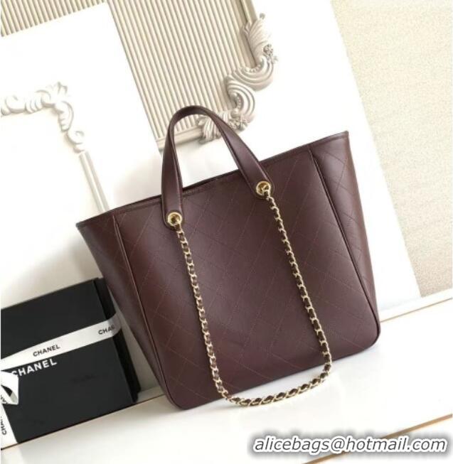 Buy Discount Chanel Small Tote Bag in Calfskin AS6200 Dark Brown 2026