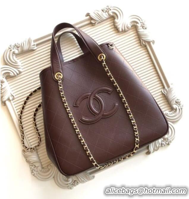Buy Discount Chanel Small Tote Bag in Calfskin AS6200 Dark Brown 2026