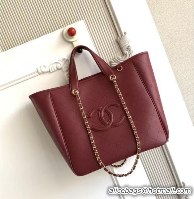 Famous Brand Chanel Small Tote Bag in Calfskin AS6200 Burgundy 2026