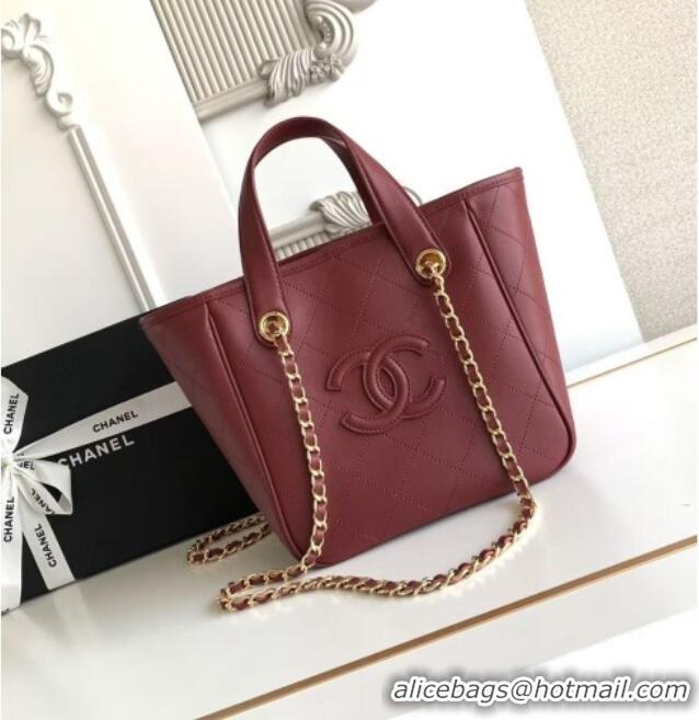 New Fashion Chanel Mini Tote Bag in Calfskin AS6199 Burgundy 2026
