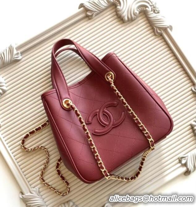 New Fashion Chanel Mini Tote Bag in Calfskin AS6199 Burgundy 2026