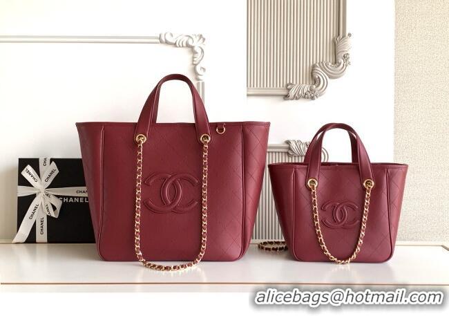 New Fashion Chanel Mini Tote Bag in Calfskin AS6199 Burgundy 2026
