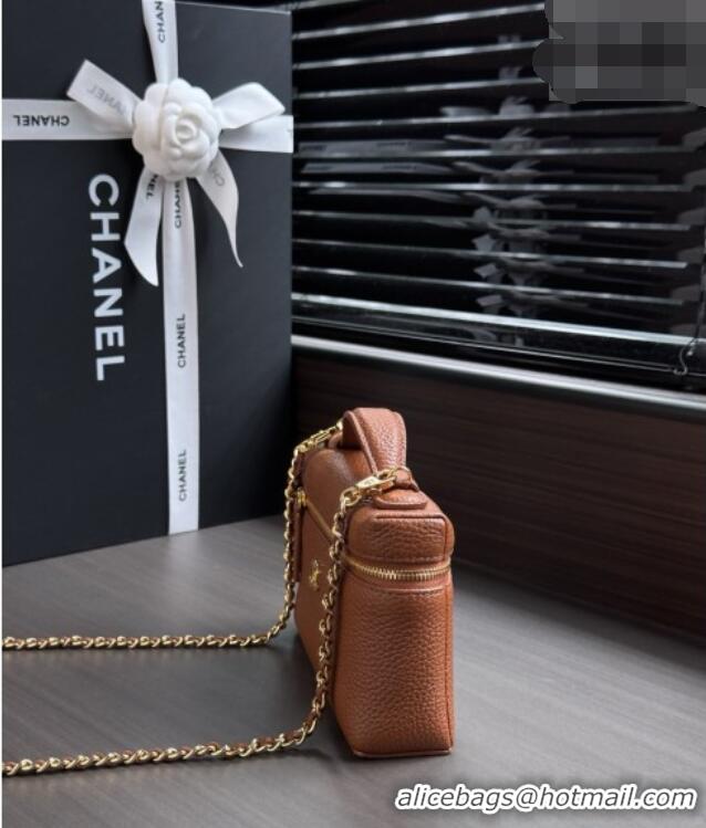Best Grade Chanel Small Vanity with chain/Grained Calfskin AP5346 Brown 2026