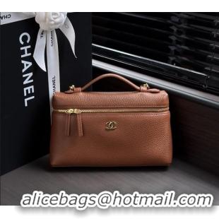 Free Shipping Chanel Large Vanity with chain/grained calfskin AP5347 Brown 2026