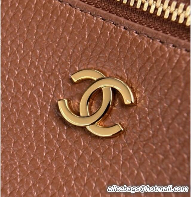 Free Shipping Chanel Large Vanity with chain/grained calfskin AP5347 Brown 2026