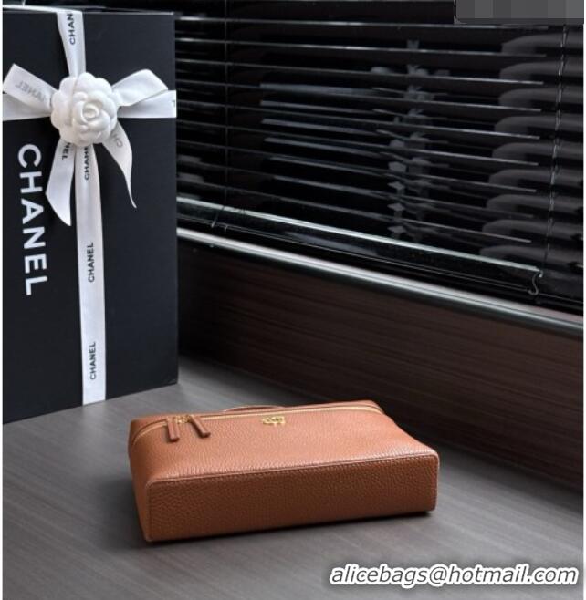 Free Shipping Chanel Large Vanity with chain/grained calfskin AP5347 Brown 2026