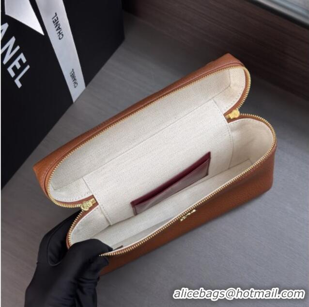 Free Shipping Chanel Large Vanity with chain/grained calfskin AP5347 Brown 2026