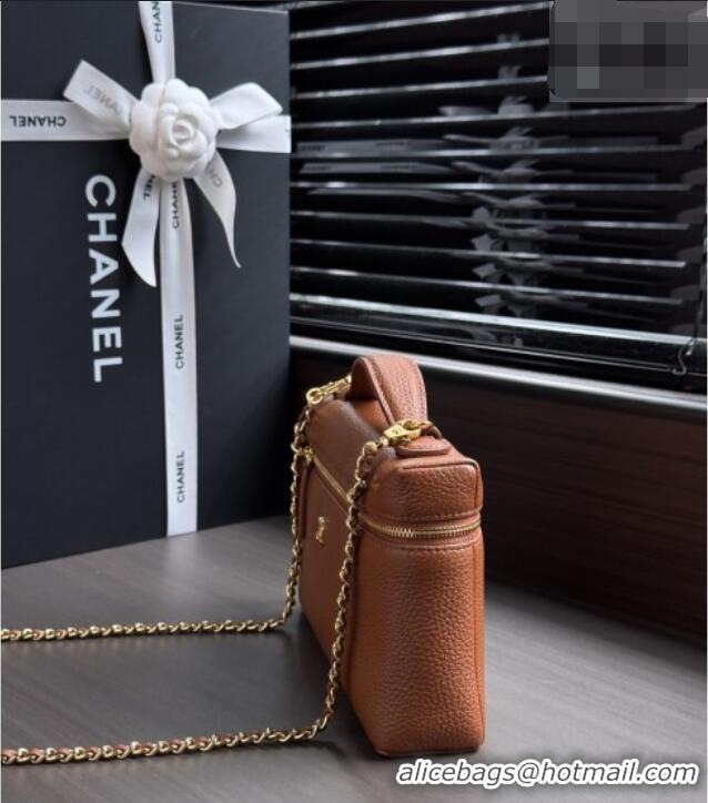 Free Shipping Chanel Large Vanity with chain/grained calfskin AP5347 Brown 2026