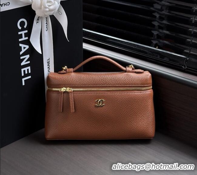 Free Shipping Chanel Large Vanity with chain/grained calfskin AP5347 Brown 2026