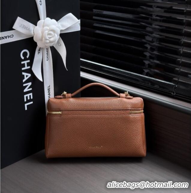Free Shipping Chanel Large Vanity with chain/grained calfskin AP5347 Brown 2026