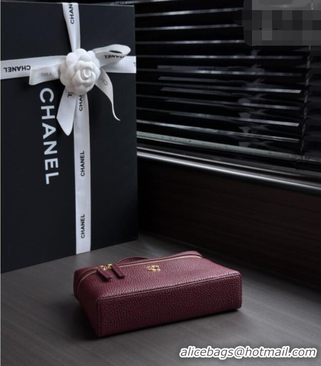 Luxury Cheap Chanel Small Vanity with chain/Grained Calfskin AP5346 Burgundy 2026