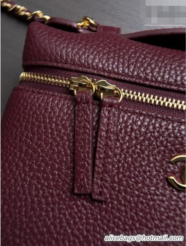 Luxury Cheap Chanel Small Vanity with chain/Grained Calfskin AP5346 Burgundy 2026