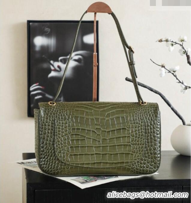 Buy Discount Chanel Maxi Flap Bag in Crocodile Pattern Calfskin AS6231 Green/Gold 2026