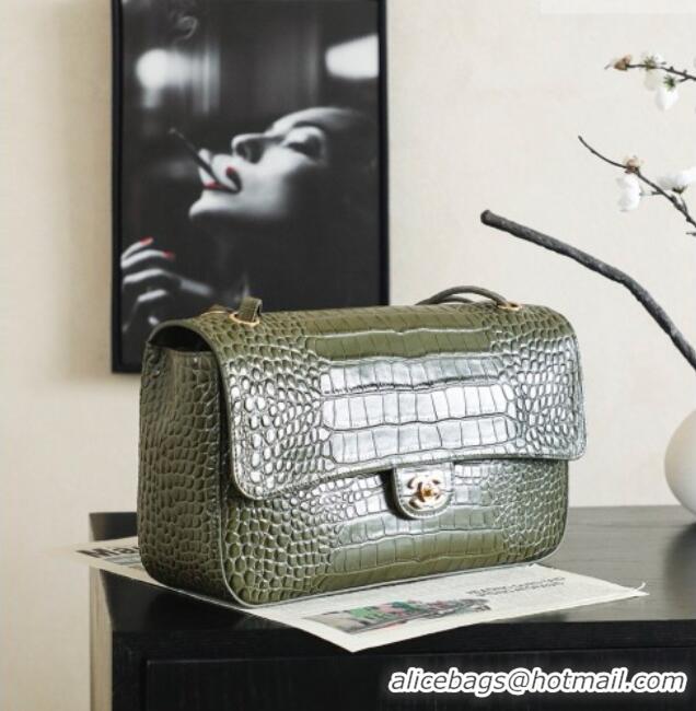 Buy Discount Chanel Maxi Flap Bag in Crocodile Pattern Calfskin AS6231 Green/Gold 2026