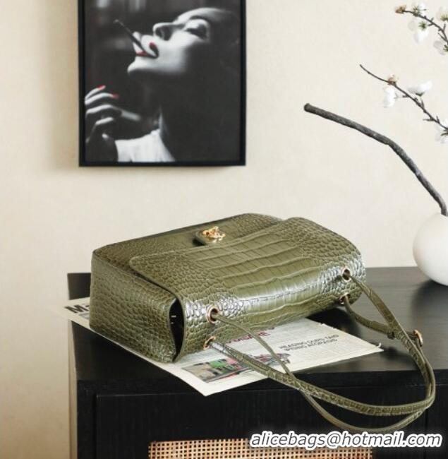 Buy Discount Chanel Maxi Flap Bag in Crocodile Pattern Calfskin AS6231 Green/Gold 2026