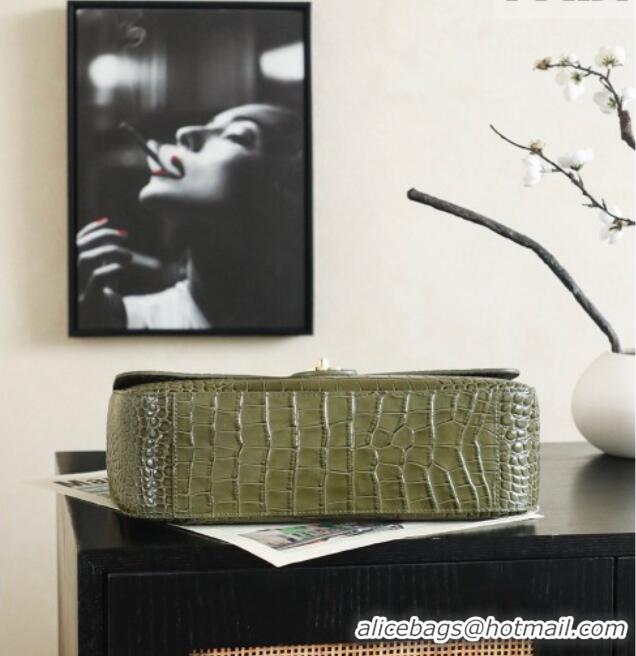 Buy Discount Chanel Maxi Flap Bag in Crocodile Pattern Calfskin AS6231 Green/Gold 2026