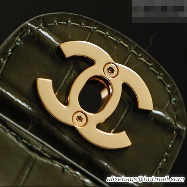 Buy Discount Chanel Maxi Flap Bag in Crocodile Pattern Calfskin AS6231 Green/Gold 2026