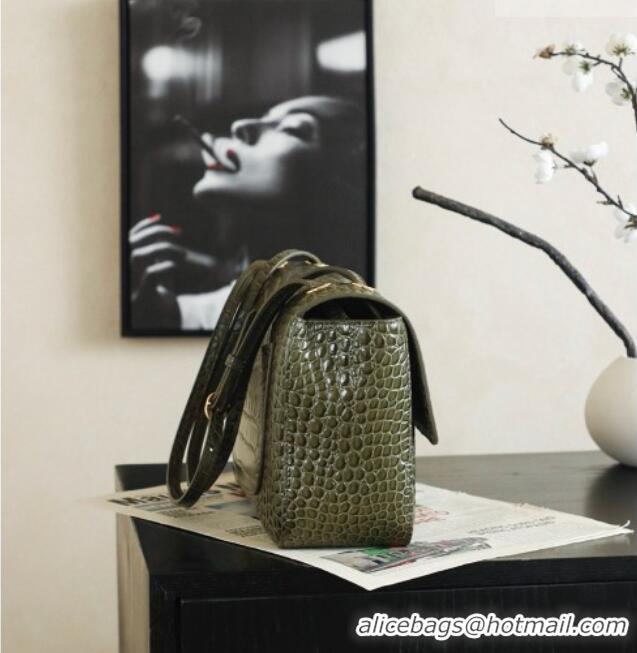 Buy Discount Chanel Maxi Flap Bag in Crocodile Pattern Calfskin AS6231 Green/Gold 2026