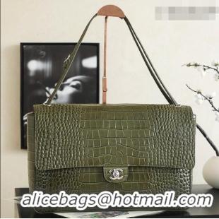 Top Quality Chanel Maxi Flap Bag in Crocodile Pattern Calfskin AS6233 Green/Silver 2026