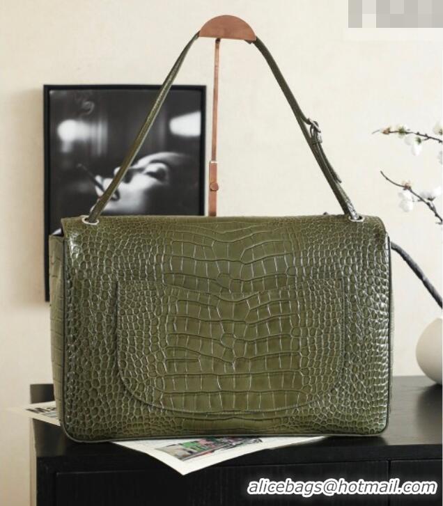 Top Quality Chanel Maxi Flap Bag in Crocodile Pattern Calfskin AS6233 Green/Silver 2026