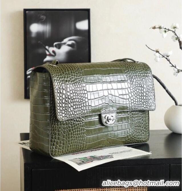 Top Quality Chanel Maxi Flap Bag in Crocodile Pattern Calfskin AS6233 Green/Silver 2026