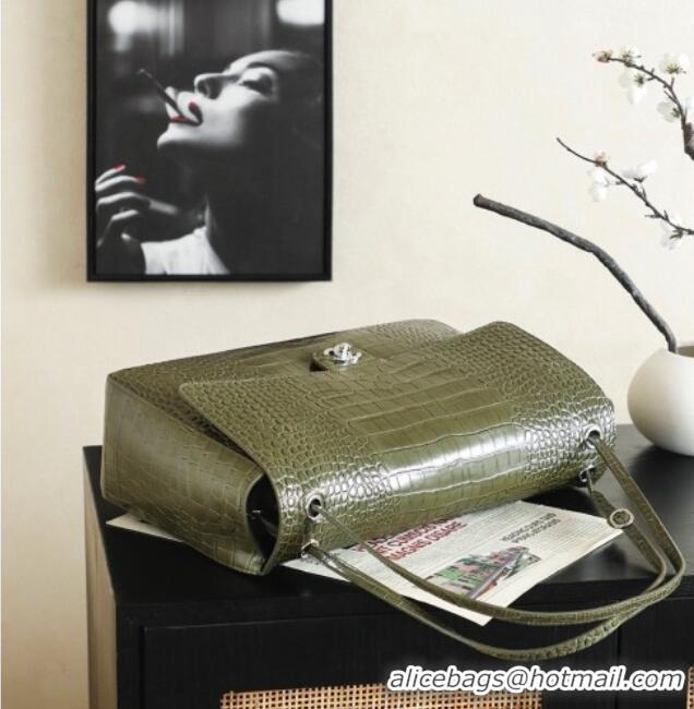 Top Quality Chanel Maxi Flap Bag in Crocodile Pattern Calfskin AS6233 Green/Silver 2026
