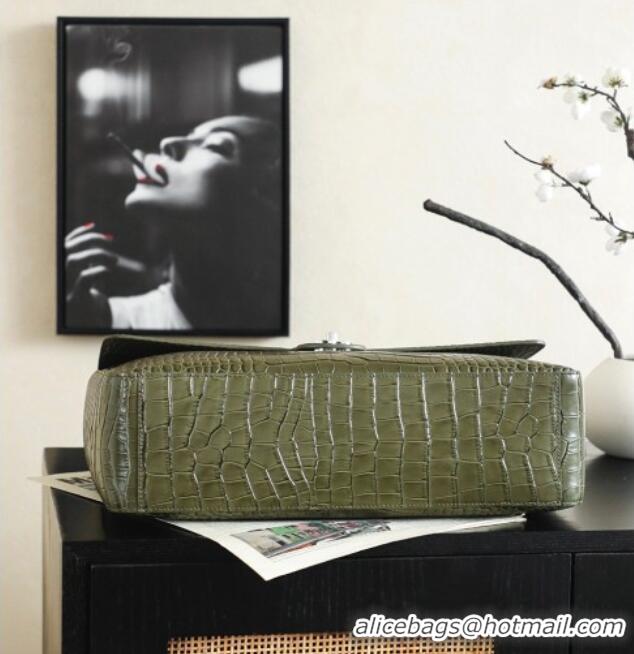 Top Quality Chanel Maxi Flap Bag in Crocodile Pattern Calfskin AS6233 Green/Silver 2026