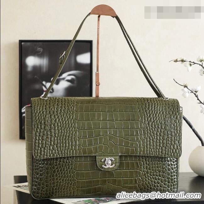 Top Quality Chanel Maxi Flap Bag in Crocodile Pattern Calfskin AS6233 Green/Silver 2026