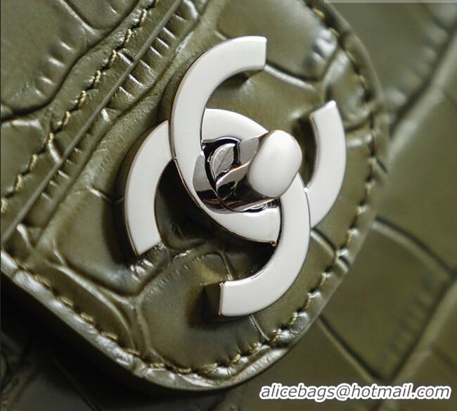Top Quality Chanel Maxi Flap Bag in Crocodile Pattern Calfskin AS6233 Green/Silver 2026