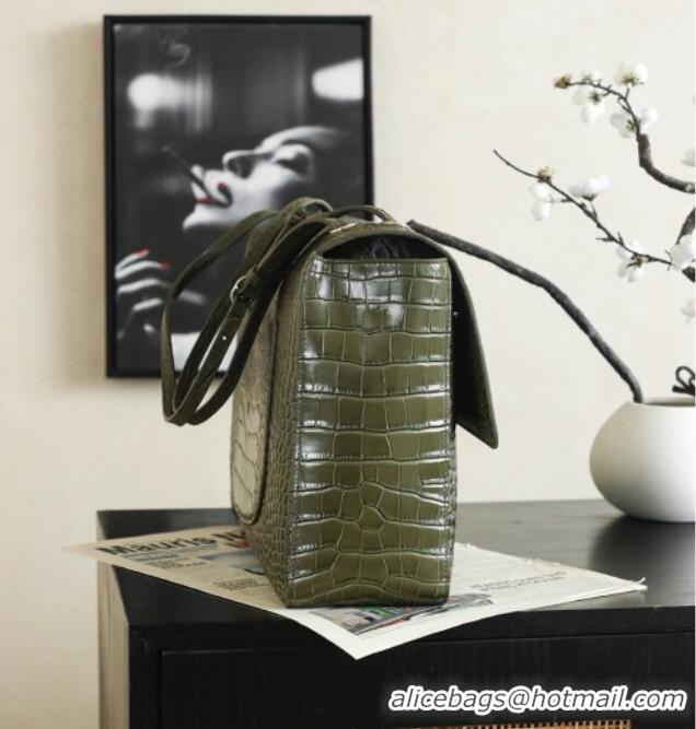 Top Quality Chanel Maxi Flap Bag in Crocodile Pattern Calfskin AS6233 Green/Silver 2026