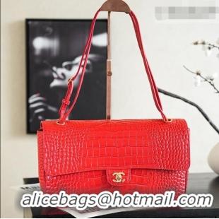 Luxury Cheap Chanel Maxi Flap Bag in Crocodile Pattern Calfskin AS6231 Red/Gold 2026