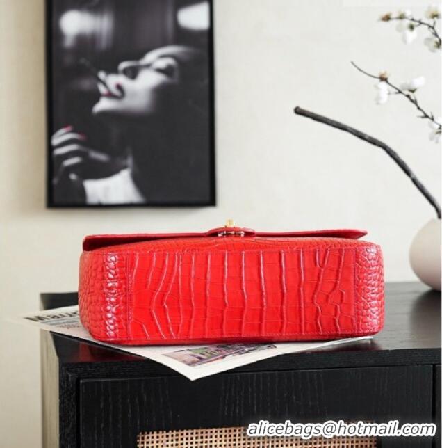 Luxury Cheap Chanel Maxi Flap Bag in Crocodile Pattern Calfskin AS6231 Red/Gold 2026