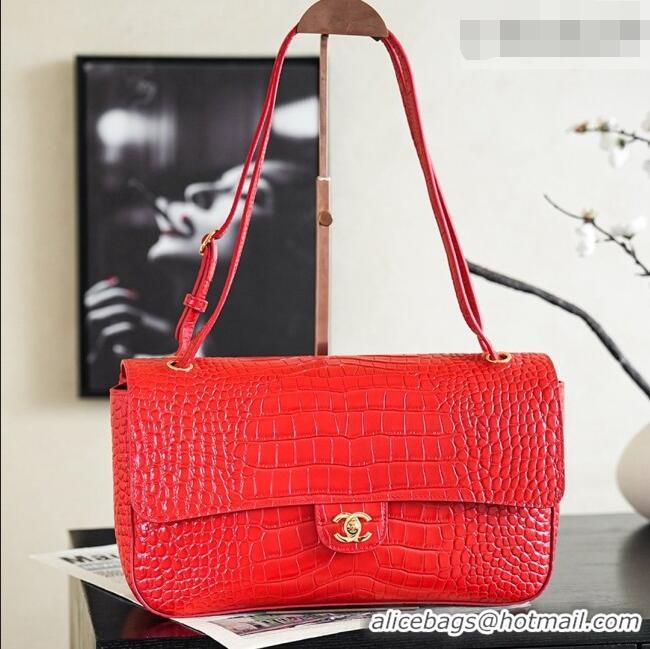Luxury Cheap Chanel Maxi Flap Bag in Crocodile Pattern Calfskin AS6231 Red/Gold 2026