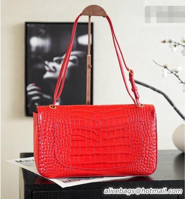 Luxury Cheap Chanel Maxi Flap Bag in Crocodile Pattern Calfskin AS6231 Red/Gold 2026