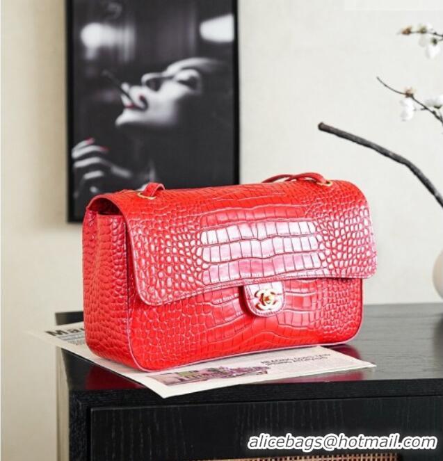 Luxury Cheap Chanel Maxi Flap Bag in Crocodile Pattern Calfskin AS6231 Red/Gold 2026