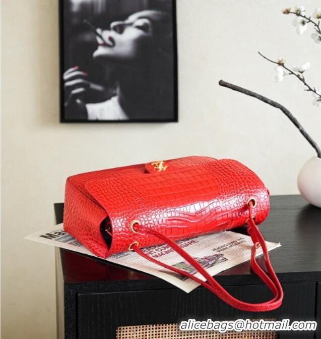 Luxury Cheap Chanel Maxi Flap Bag in Crocodile Pattern Calfskin AS6231 Red/Gold 2026