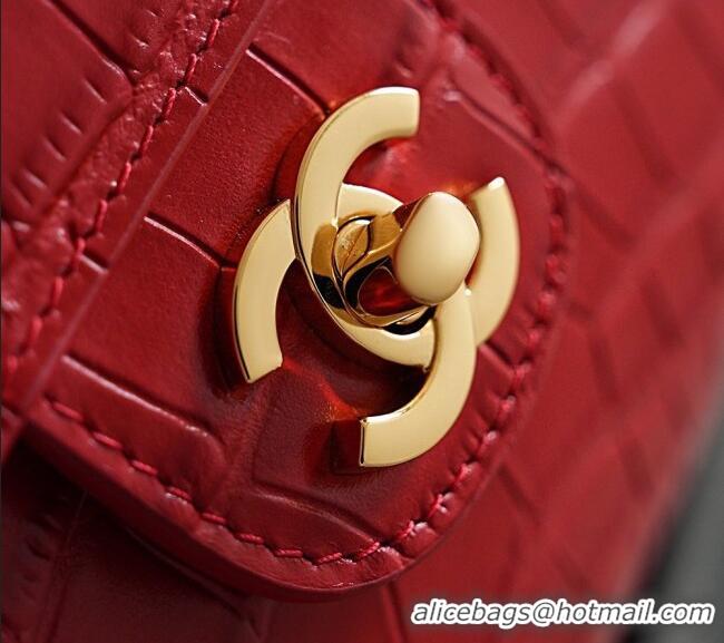 Luxury Cheap Chanel Maxi Flap Bag in Crocodile Pattern Calfskin AS6231 Red/Gold 2026