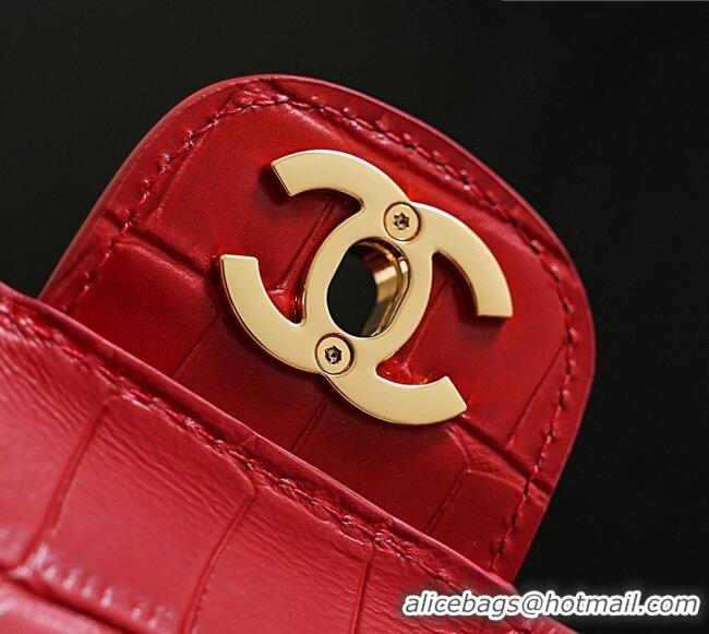 Luxury Cheap Chanel Maxi Flap Bag in Crocodile Pattern Calfskin AS6231 Red/Gold 2026
