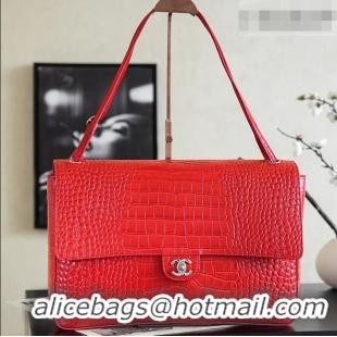 Grade Quality Chanel Maxi Flap Bag in Crocodile Pattern Calfskin AS6233 Red/Silver 2026